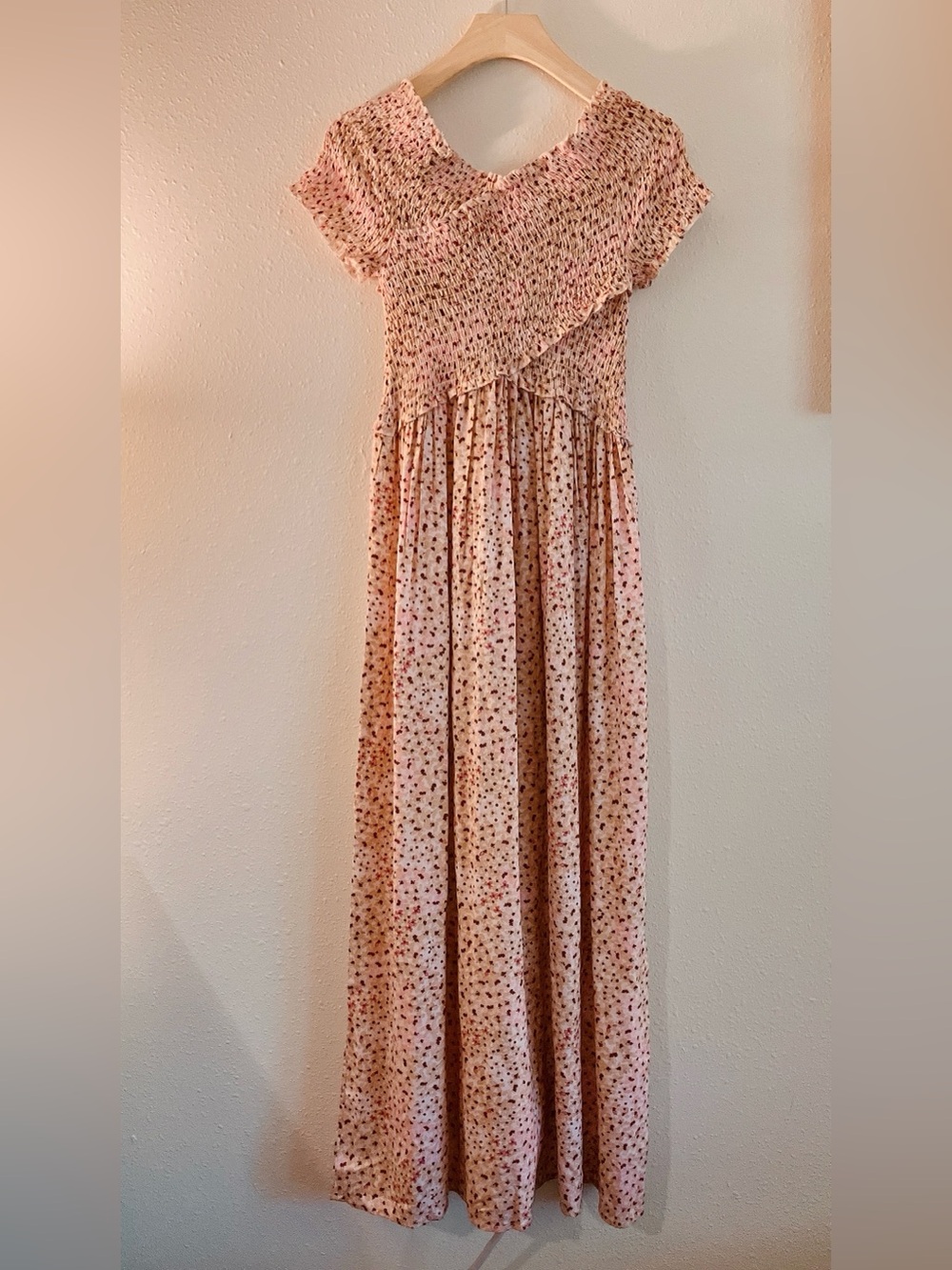 Jessica Simpson Blush Floral V-Neck Smocked Maxi Dress Shortsleeve Small cottage - Picture 4 of 7